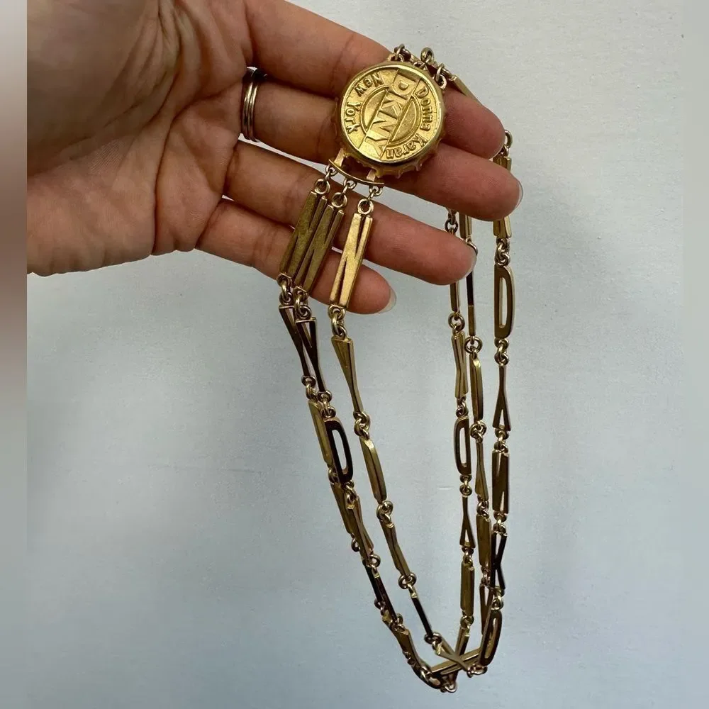 Vintage DKNY 80’s RARE Bottle Cap Layered Necklace Gold Tone - Picture 5 of 13